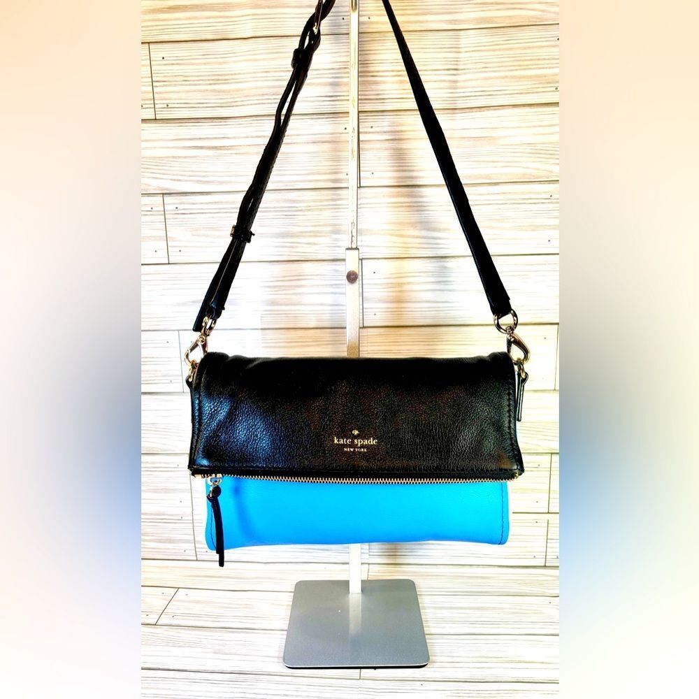 013-Kate Spade  Marsala Blk,wht&blue color Block Leather Messenger Crossbody Bag